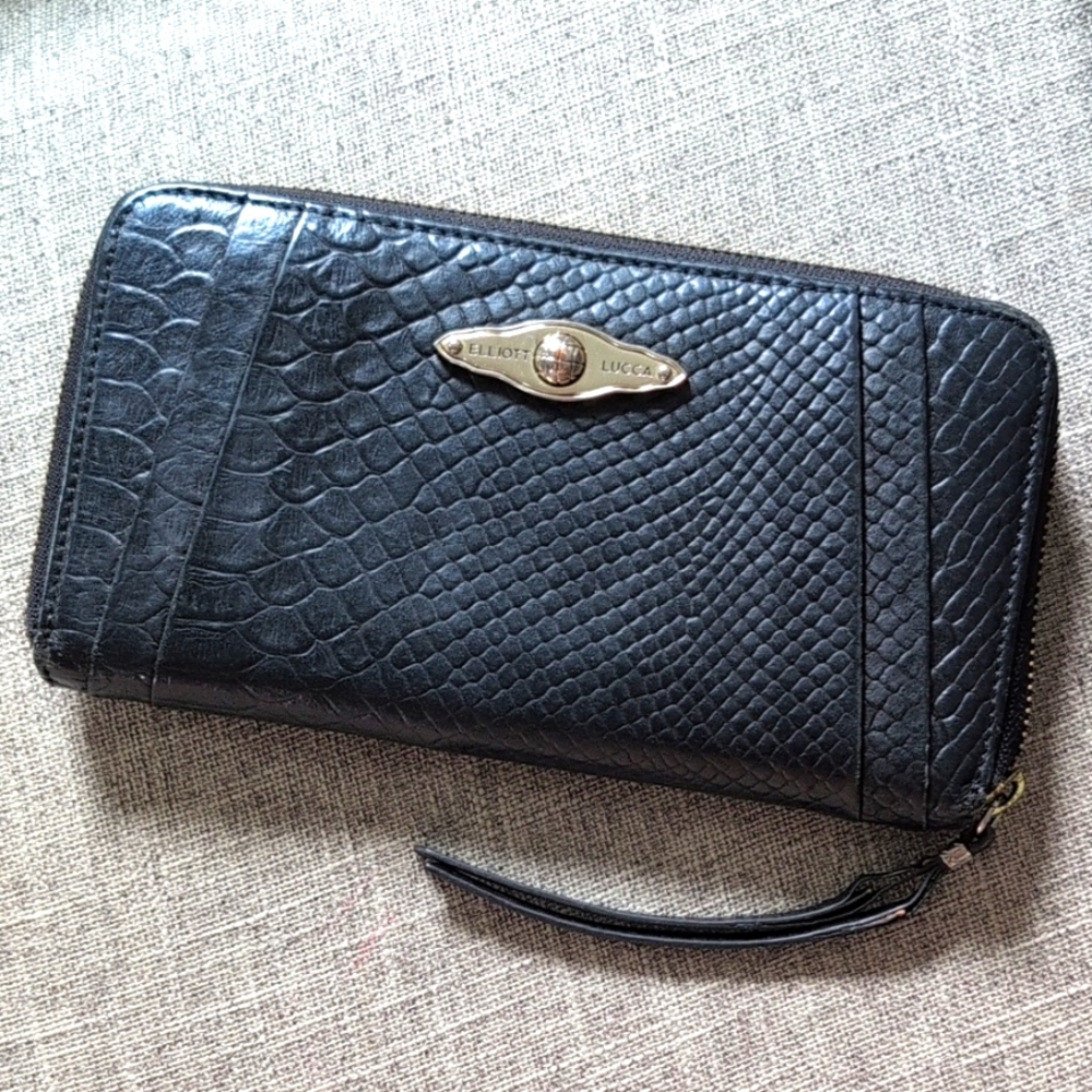 Elliott Lucca Black Croc Embossed Wallet